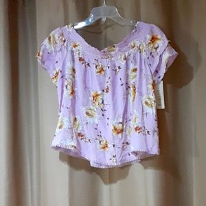 Rewind, size S peasant top, light, pink, yellow,